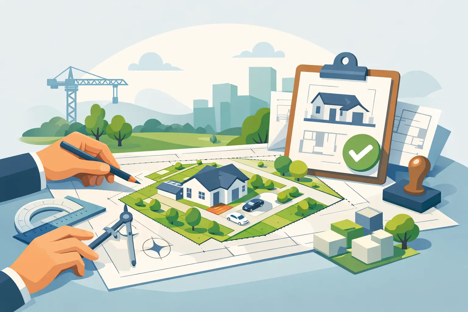 Image of a stylised architect laying out a site