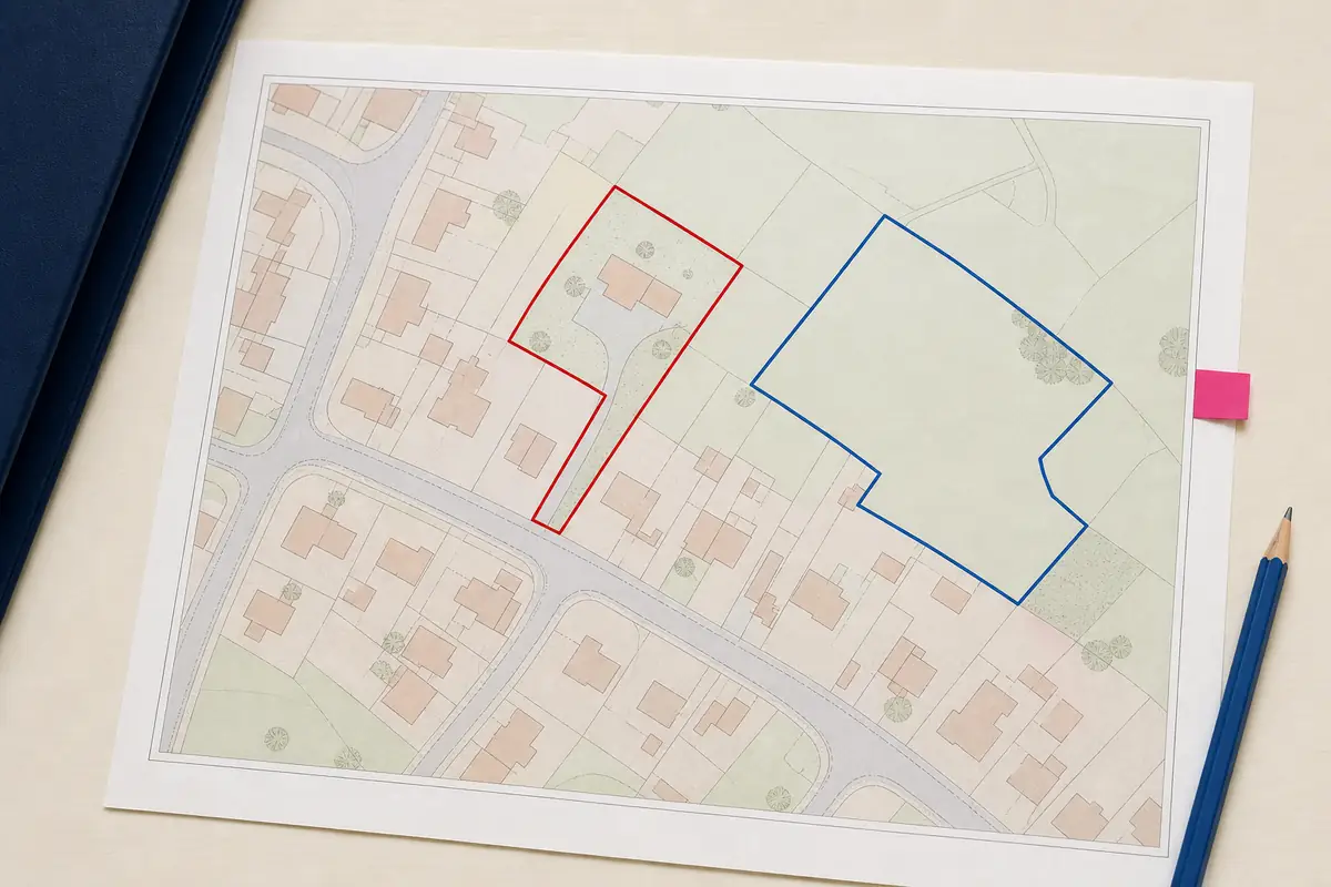 Planning map showing separate red and blue ownership boundaries