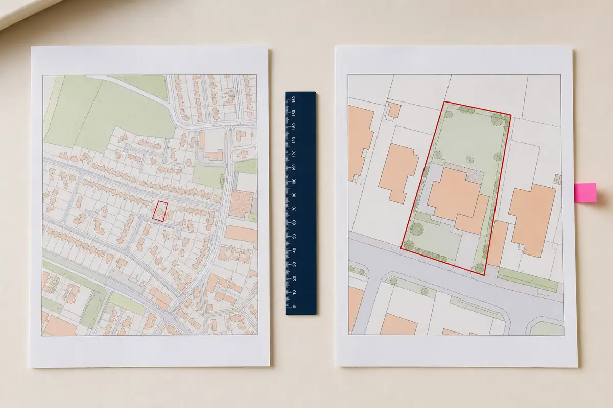 Location plan and detailed site plan shown side by side