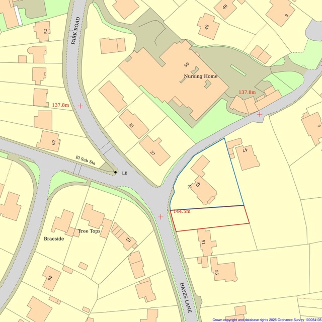 Acceptable red outline for a new house in an existing property's garden.