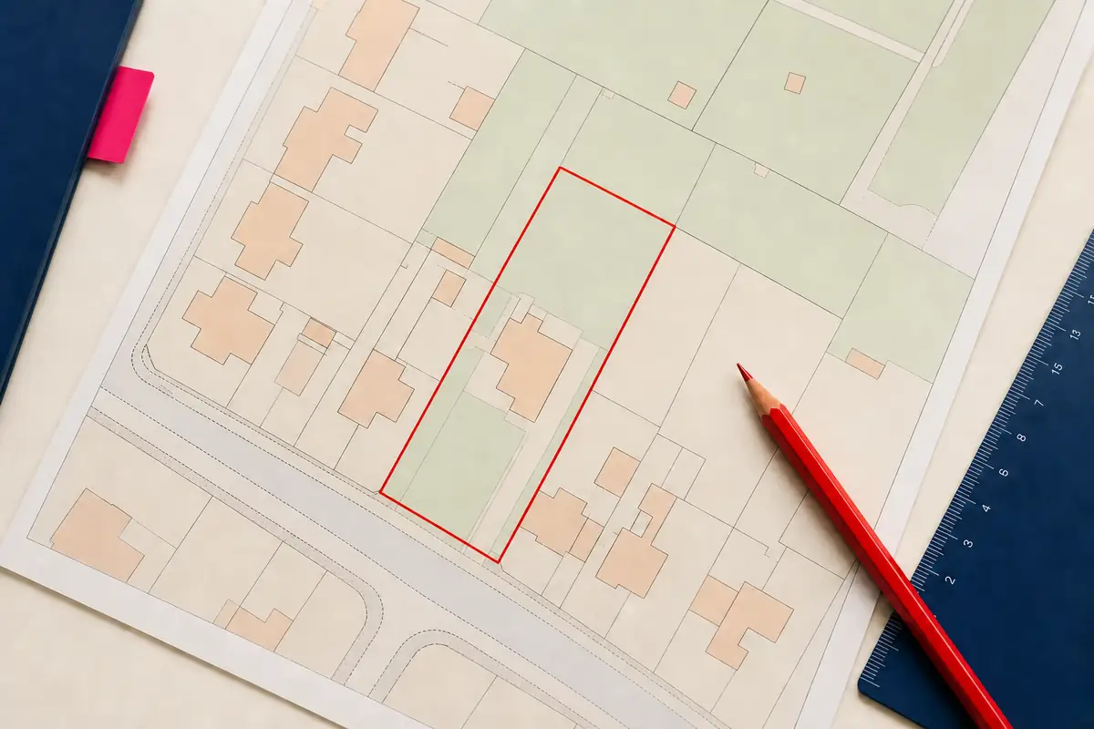 Planning map with a continuous red boundary around the application site