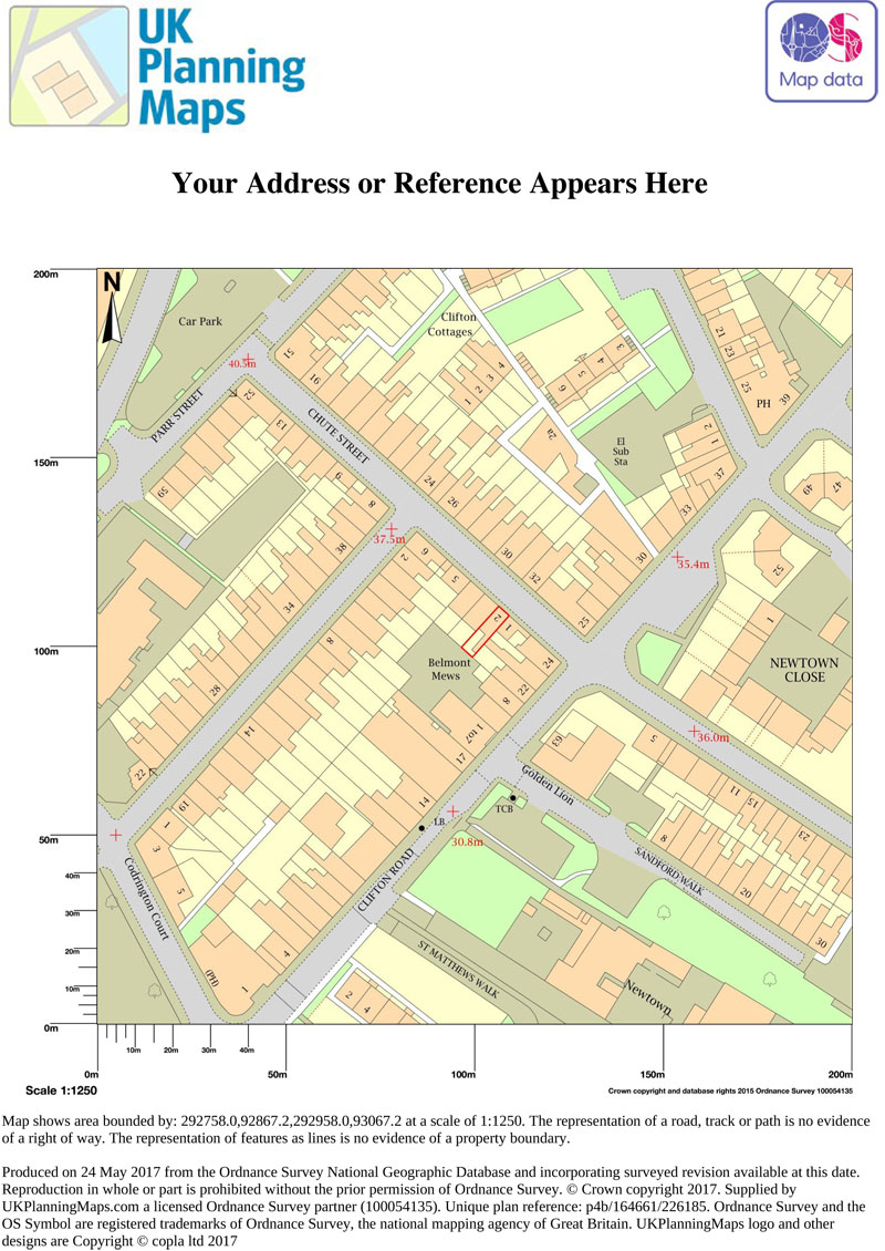 1:1250 site location plans at UK Planning Maps